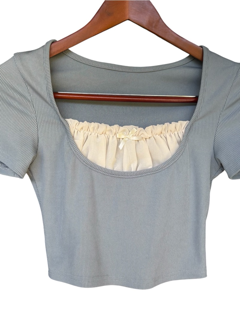 Women's Size S Crop Top Ribbed Peasant Coquette Feminine Milkmaid Cottage Fairy - Picture 2 of 6